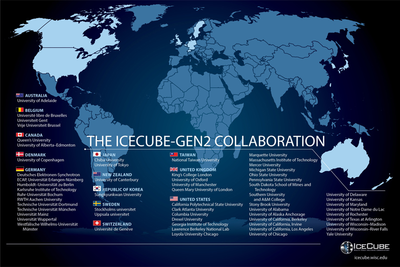 Weltkarte der IceCube-Gen2-Collaboration